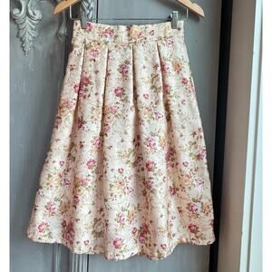 Japanese Boutique Kawaii Floral Satin Skirt Box Pleat Elastic Back Pink Sz Small